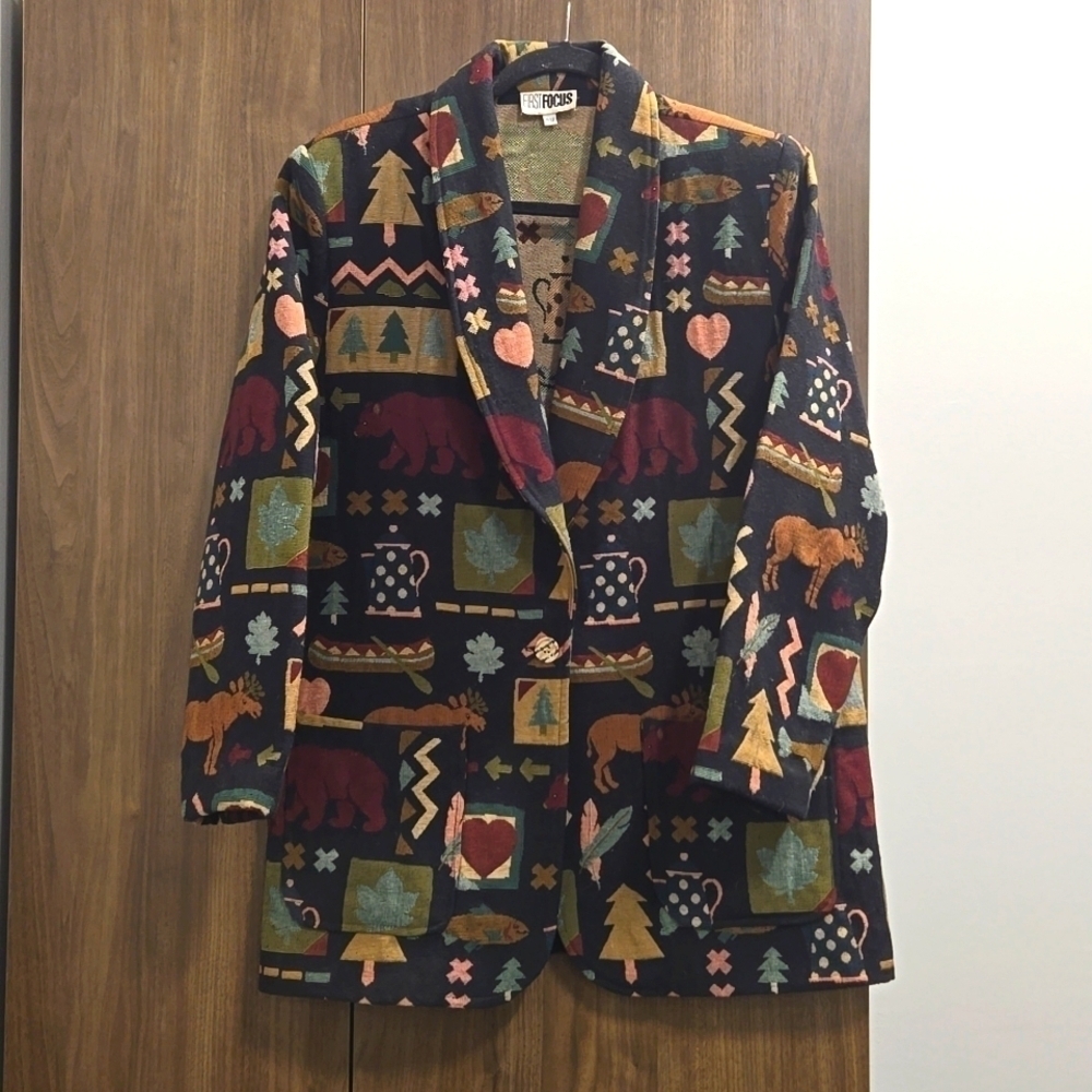 Vintage Moose/Bear/Canoe Outdoors Nature Jacket-Size Large (Vintage 11/12)